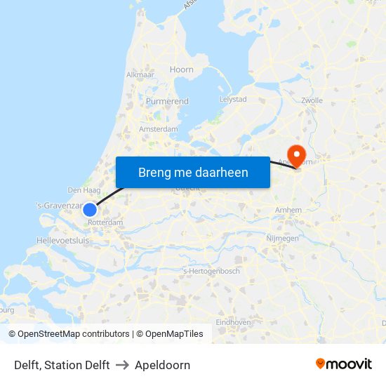 Delft, Station Delft to Apeldoorn map