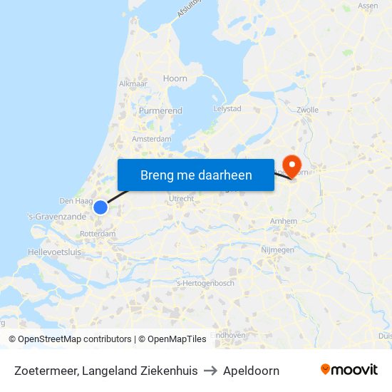 Zoetermeer, Langeland Ziekenhuis to Apeldoorn map