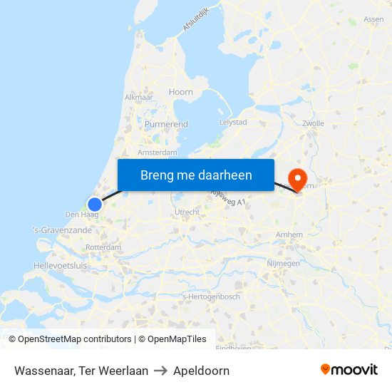 Wassenaar, Ter Weerlaan to Apeldoorn map