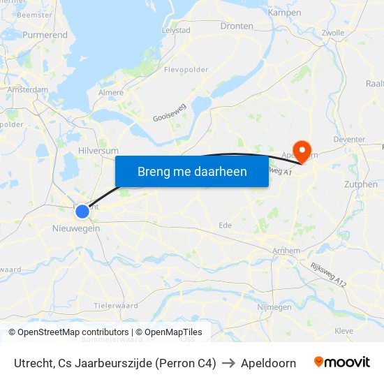 Utrecht, Cs Jaarbeurszijde (Perron C4) to Apeldoorn map