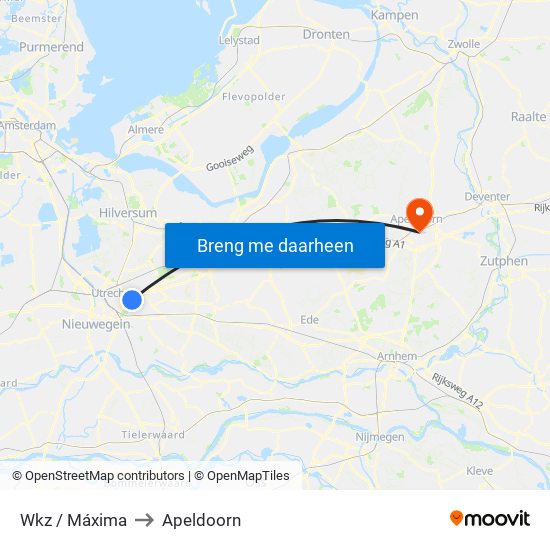 Wkz / Máxima to Apeldoorn map