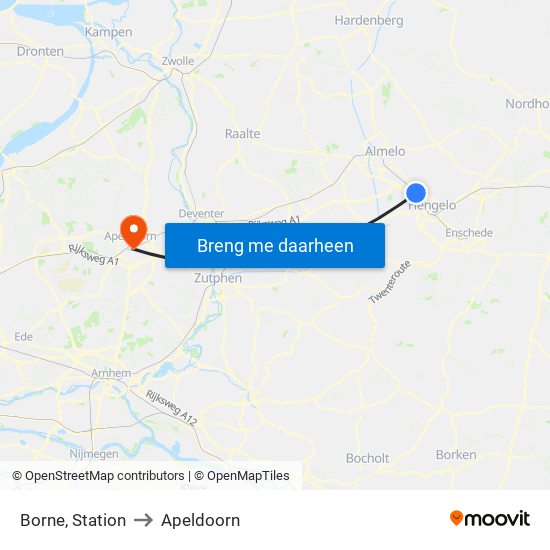Borne, Station to Apeldoorn map