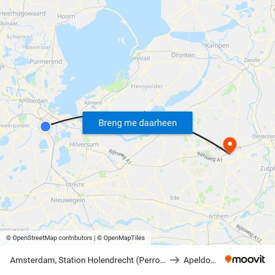 Amsterdam, Station Holendrecht (Perron H) to Apeldoorn map