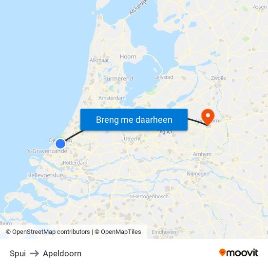 Spui to Apeldoorn map