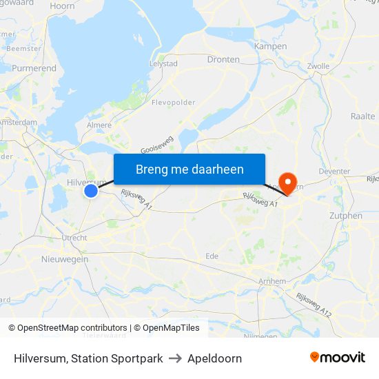 Hilversum, Station Sportpark to Apeldoorn map