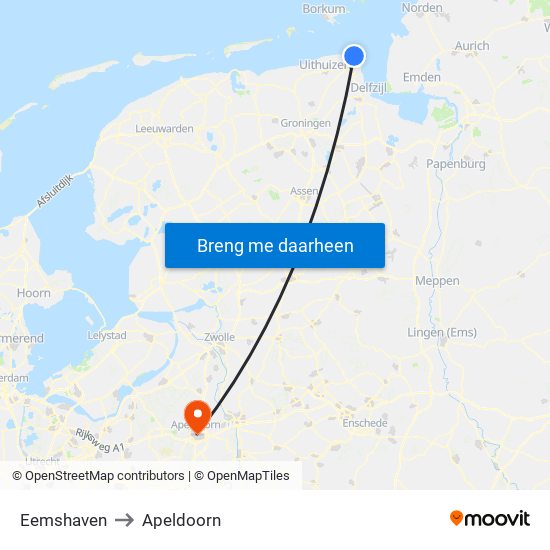 Eemshaven to Apeldoorn map