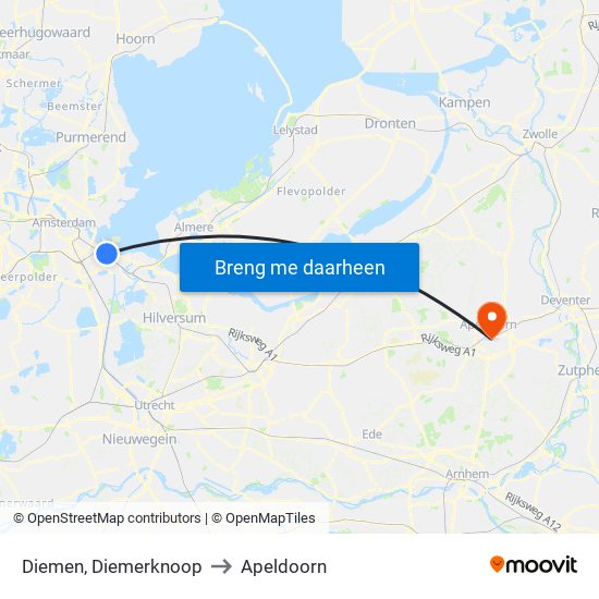 Diemen, Diemerknoop to Apeldoorn map