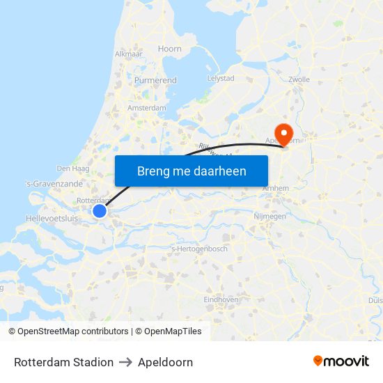 Rotterdam Stadion to Apeldoorn map