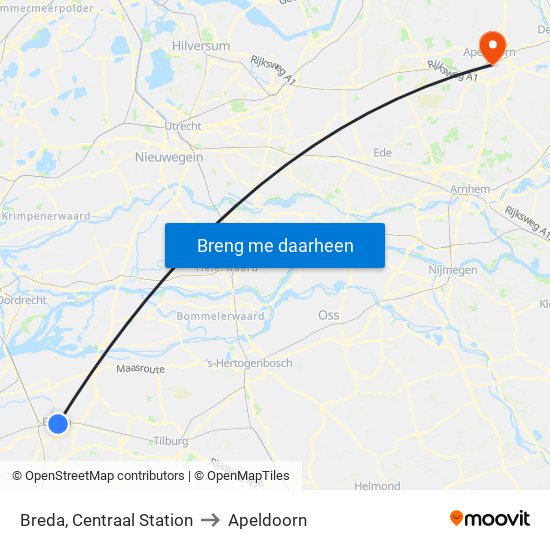 Breda, Centraal Station to Apeldoorn map