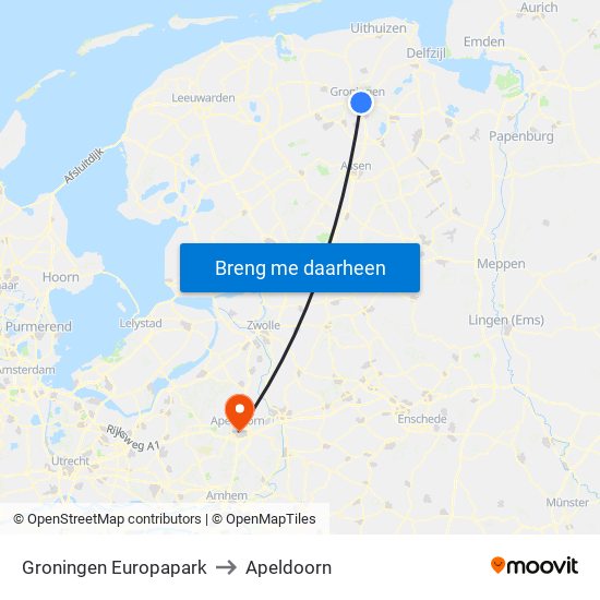 Groningen Europapark to Apeldoorn map
