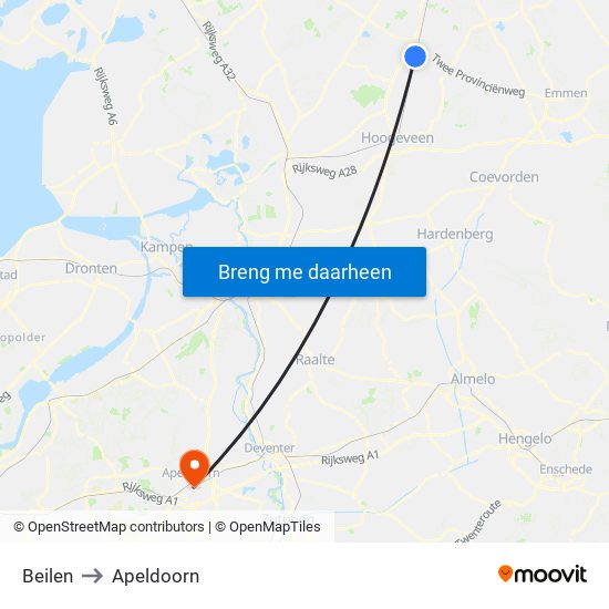 Beilen to Apeldoorn map