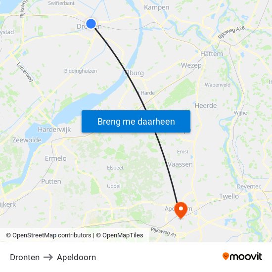 Dronten to Apeldoorn map