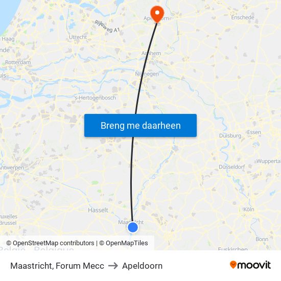 Maastricht, Forum Mecc to Apeldoorn map