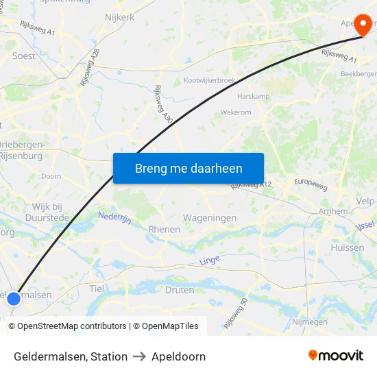 Geldermalsen, Station to Apeldoorn map