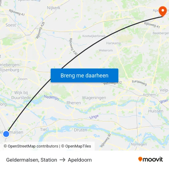 Geldermalsen, Station to Apeldoorn map