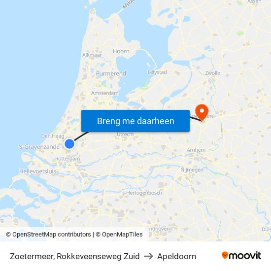 Zoetermeer, Rokkeveenseweg Zuid to Apeldoorn map