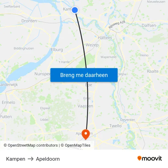 Kampen to Apeldoorn map