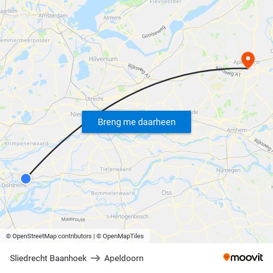 Sliedrecht Baanhoek to Apeldoorn map