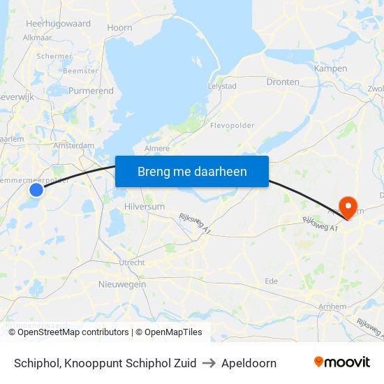 Schiphol, Knooppunt Schiphol Zuid to Apeldoorn map