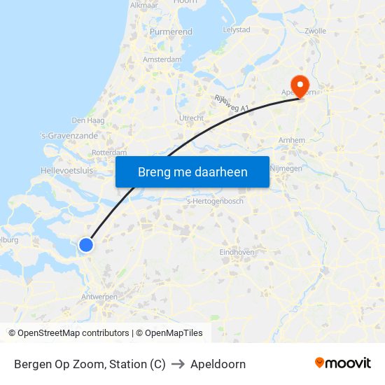 Bergen Op Zoom, Station (C) to Apeldoorn map