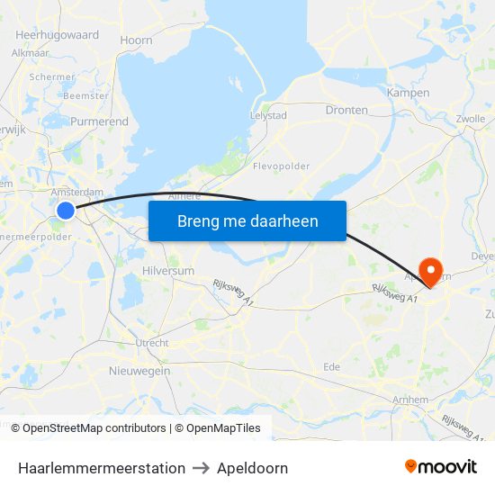 Haarlemmermeerstation to Apeldoorn map