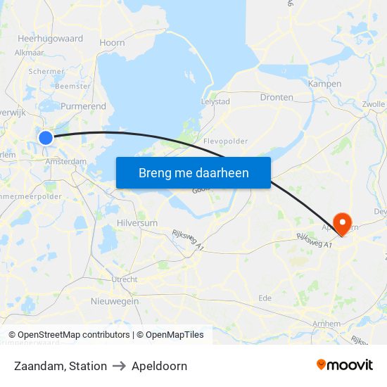 Zaandam, Station to Apeldoorn map