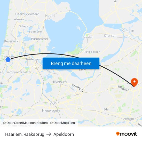 Haarlem, Raaksbrug to Apeldoorn map