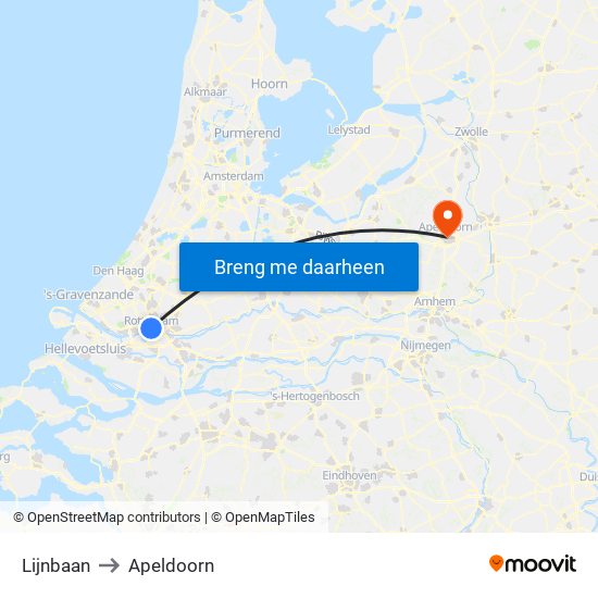Lijnbaan to Apeldoorn map