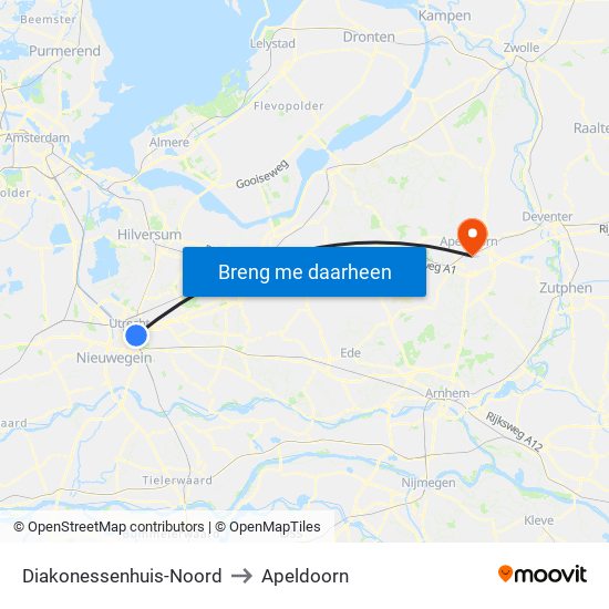 Diakonessenhuis-Noord to Apeldoorn map