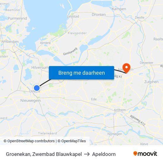 Groenekan, Zwembad Blauwkapel to Apeldoorn map