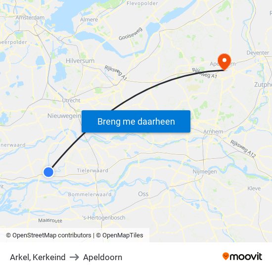 Arkel, Kerkeind to Apeldoorn map