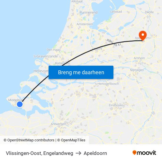 Vlissingen-Oost, Engelandweg to Apeldoorn map