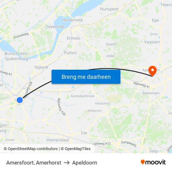 Amersfoort, Amerhorst to Apeldoorn map