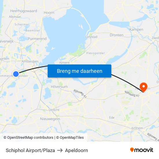 Schiphol Airport/Plaza to Apeldoorn map