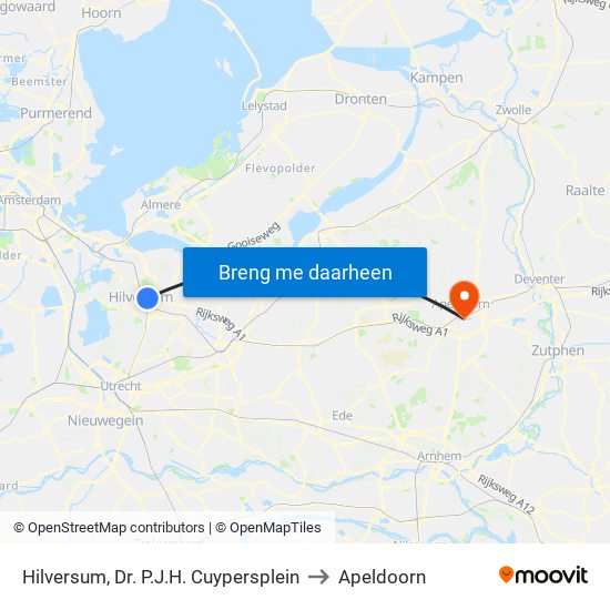 Hilversum, Dr. P.J.H. Cuypersplein to Apeldoorn map