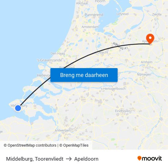 Middelburg, Toorenvliedt to Apeldoorn map