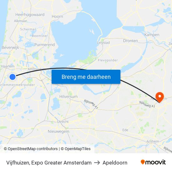 Vijfhuizen, Expo Greater Amsterdam to Apeldoorn map