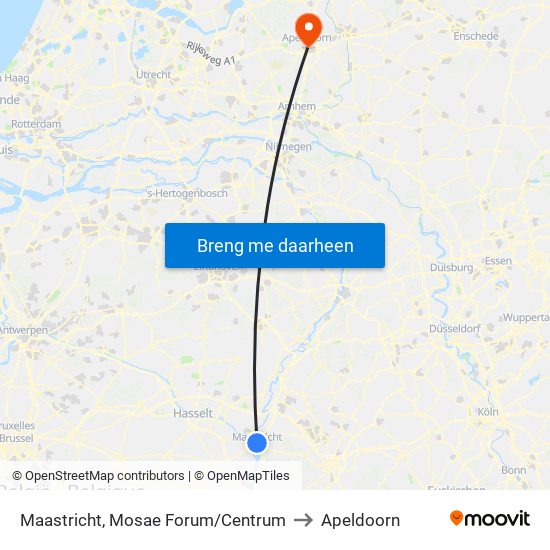 Maastricht, Mosae Forum/Centrum to Apeldoorn map