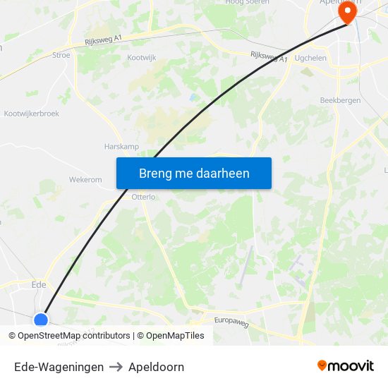 Ede-Wageningen to Apeldoorn map