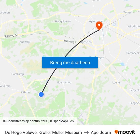 De Hoge Veluwe, Kroller Muller Museum to Apeldoorn map