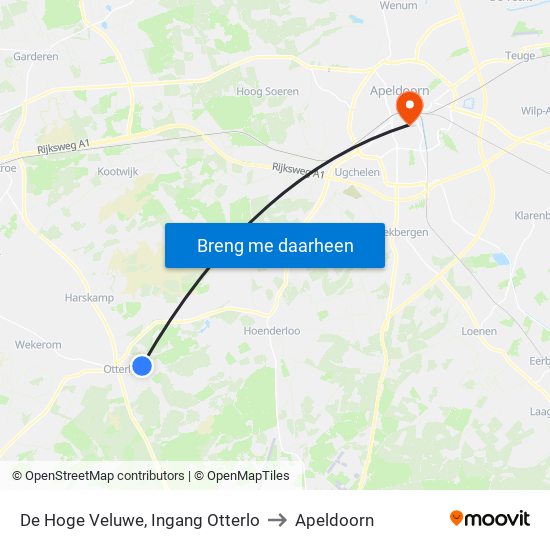 De Hoge Veluwe, Ingang Otterlo to Apeldoorn map