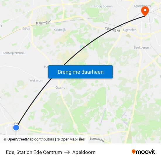 Ede, Station Ede Centrum to Apeldoorn map