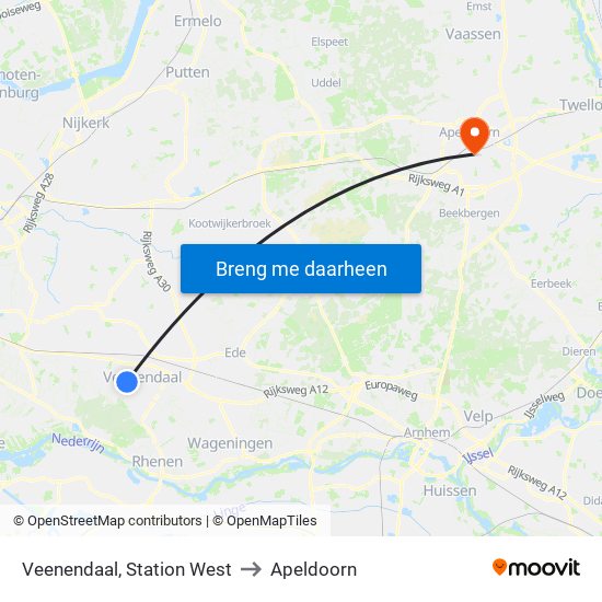 Veenendaal, Station West to Apeldoorn map