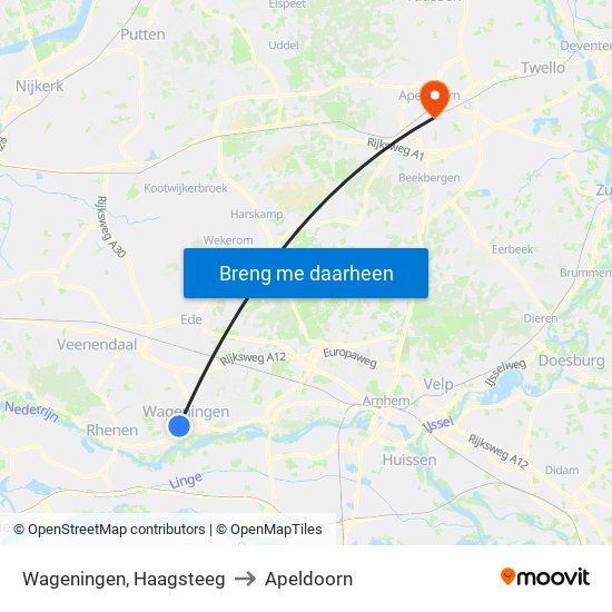 Wageningen, Haagsteeg to Apeldoorn map