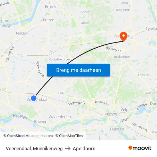 Veenendaal, Munnikenweg to Apeldoorn map