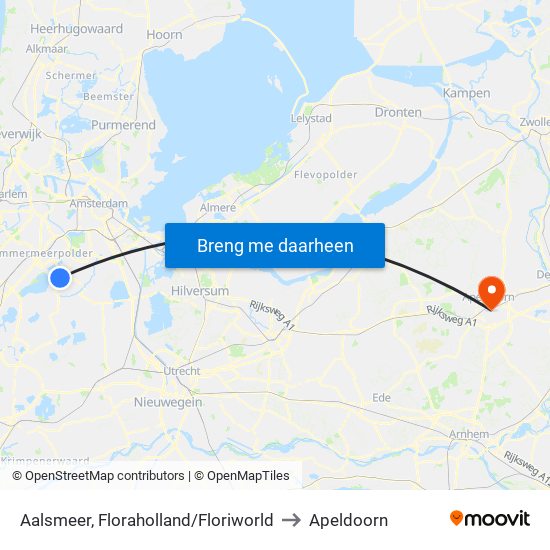 Aalsmeer, Floraholland/Floriworld to Apeldoorn map