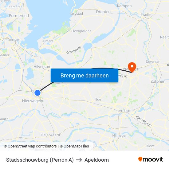 Stadsschouwburg (Perron A) to Apeldoorn map
