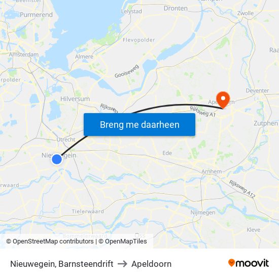 Nieuwegein, Barnsteendrift to Apeldoorn map