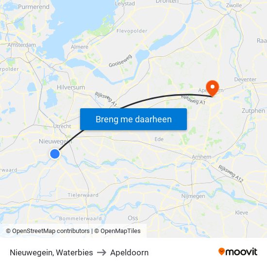 Nieuwegein, Waterbies to Apeldoorn map