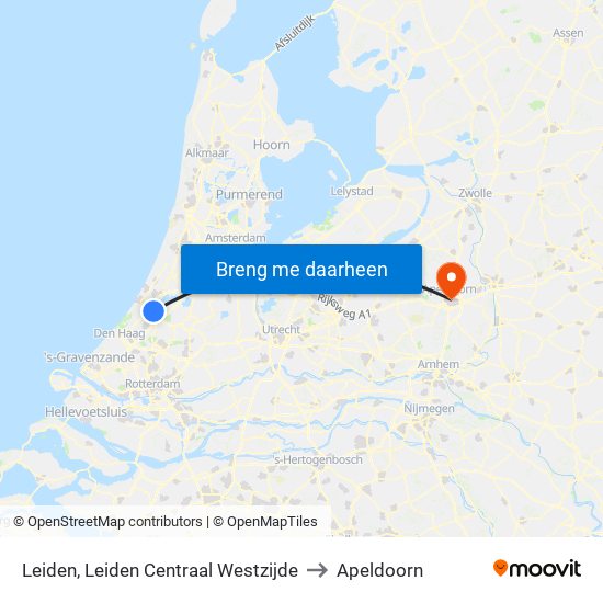 Leiden, Leiden Centraal Westzijde to Apeldoorn map